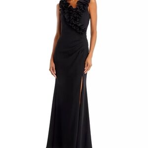 Ruffled V Neck floor length gown